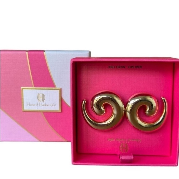 House of Harlow 1960 Woman Gold Statement Swirl Earrings NEW NO TAGS - Picture 1 of 5